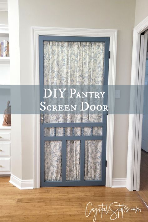 DIY Pantry Screen Door Pantry Door Curtain Ideas, Cheap Pantry Door Ideas, Pantry Screen Door, How To Make A Pantry Door, Screen Doors For Pantry, Old Door Pantry, Pantry Door Ideas Farmhouse Style Diy, Screen Pantry Door, Curtain Pantry Door