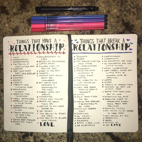 things that make/break a relationship bullet journaling Things That Break A Relationship, Cute Relationship Journal Ideas, Relationship Journal Pages, Cute Couple Journal Ideas, Emo Journal Pages, Relationship Things To Do, Journal For Bf Ideas, Future Boyfriend Journal, Break Up Journal Ideas