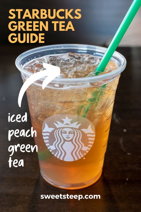 Do you go into Starbucks and see all the green tea and matcha drinks on the menu and not know exactly what they are? In this helpful guide to Starbucks Green Tea and Matcha teas, I show all the green tea and matcha drinks: iced, hot, lattes and frappuccinos and provide the ingredients, calories and caffeine for each. #starbucks #greentea #matcha #latte #tea #drinks Peach Tea Lemonade Starbucks, Starbucks Recipes Green Tea, Green Tea Refresher Starbucks, Green Tea Starbucks Drinks Healthy, Starbucks Iced Peach Green Tea Lemonade, Flavored Green Tea, Starbucks Teas Recipes, Starbucks Iced Green Tea Recipe, Iced Green Tea Drinks