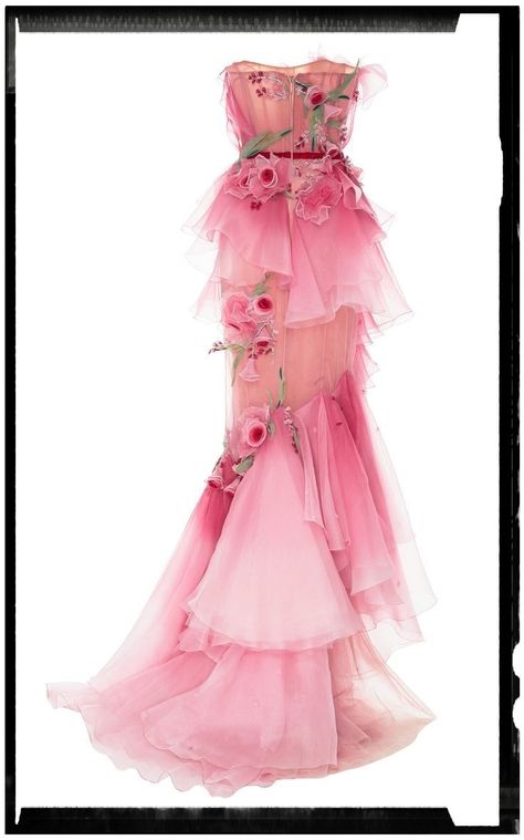 Marchesa Gowns Wedding, Moda Operandi Gown, Pink Rose Outfit, Red Velvet Gown, Gown Moda Operandi, Ombre Gown, Marchesa Gowns, Velvet Evening Gown, Red Evening Gowns