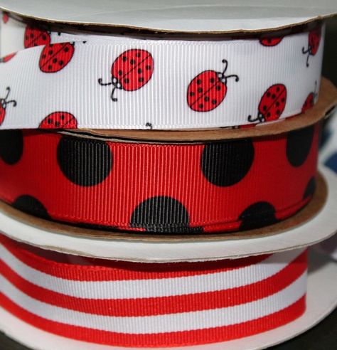 Ladybugs Polka Dots Ribbon Set Red and Black Stripes Red and - Etsy Australia Ladybug Print, Black And White Ribbon, Ladybug Birthday, Ladybug Party, Striped Ribbon, Love Bugs, Grosgrain Ribbon, Sewing Fabric, Red And Black