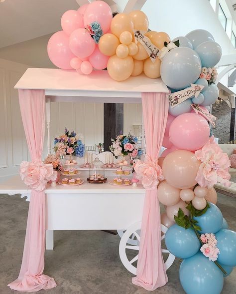 Party Decor/ Balloon Decor on Instagram: “Bella’s Wonderland 🌸 the sweetest way to celebrate your unbirthday is with your very own sweet cart! 2nd photo 📸 by @chicagolove1…” Dessert Cart Balloon Garland, Treat Cart, Bat Mitzvah Decorations, Sweet Cart, Pink And Gold Birthday Party, Candy Tables, Balloons Decor, Sweet Carts, Ideas Cumpleaños