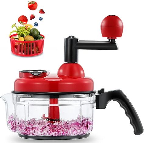 Amazon.com: Geedel Hand Food Chopper, Vegetable Quick Chopper Manual Food Processor, Easy To Clean Food Dicer Mincer Mixer Blender, Rotary Onion Chopper for Garlic, Salad, Salsa, Nuts, Meat, Fruit, Ice, etc: Home & Kitchen Salad Chopper, Hand Food, Liquid Eggs, Onion Chopper, Salad Spinner, Electric Foods, Vegetable Chopper, Homemade Butter, Vegetable Slicer