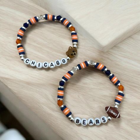 Football Bracelet, Bears Game, Trendy Bracelet, Chi Town, Stacking Bracelets, Trendy Bracelets, Elastic Bracelet, Zipped Bag, Custom Bracelets