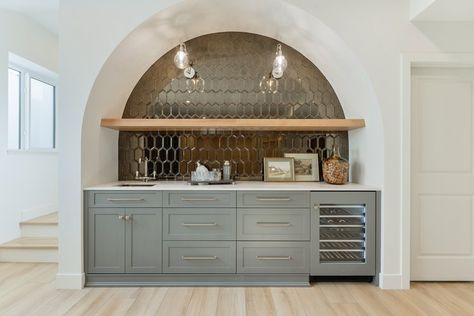 ENCHANTED — Chizen and Co. Small Wet Bar, Built In Wet Bar, Wet Bar Designs, Kitchen Wet Bar, Bar Nook, Dining Room Built In, Oak Shelf, Pantry Remodel, Built In Bar