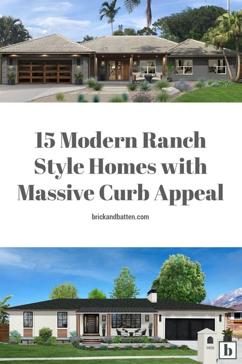 Ranch Home Exteriors, Trending Color Palettes, Modern Ranch Style Homes, Brick Ranch Houses, Modern Farmhouse Ranch, Ranch House Remodel, Modern Ranch House, Exterior House Colors Ranch Style, Ranch House Exterior