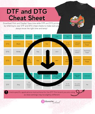 DTF and DTG cheat sheet time and temperature chart T Shirt Business, Silhouette School Blog, Temperature Chart, Small Business Help, Silhouette School, Dtf Printer, Shirt Business, T Shirt Transfers, Business Help