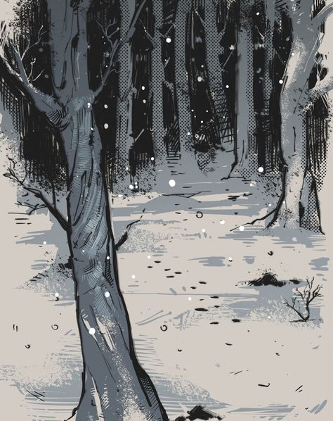 Forest #art #drawing #sketch #comicstyle #digital #darkart Snow Art Background, Winter Art Background, Snowy Landscape Drawing, Snow Reference Drawing, Snow Background Drawing, Snow Falling Drawing, Snowy Forest Drawing, Snowy Background Drawing, Spooky Forest Drawing