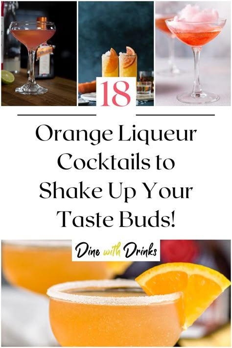 Collage of 4 orange liqueur cocktails. Orange Colored Cocktail Recipes, Orange Liqueur Recipes Drinks, Drinks With Orange Liquor, Orange Liqueur Recipe, Orange Liqueur Cocktail, Orange Liquor Drinks Cocktails, Orangecello Cocktails, Orange Liquor Drinks, Triple Sec Drinks