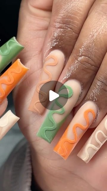 Mary on Instagram: "Hello fall🥰 🍂 All fall deals are pinned on my page 🫶🏻" Green And Orange French Tip Nails, Fall Nails Orange And Green, Olive Green And Orange Nails, Green And Orange Nails Fall, Green And Orange Fall Nails, October 7, Green Nails, Hello Autumn, Nail Inspo