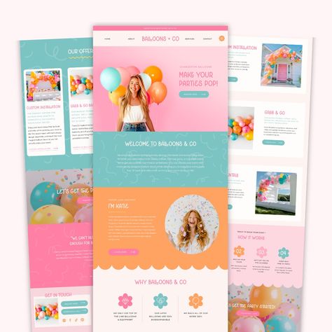 Bright, Colorful Showit Website Template for Party Planners & More! Party Branding Design, Website For Artist, Web Design Colorful, Planner Website, Blue Website, Best Website Templates, Colorful Website, Email Template Design, Showit Website Template