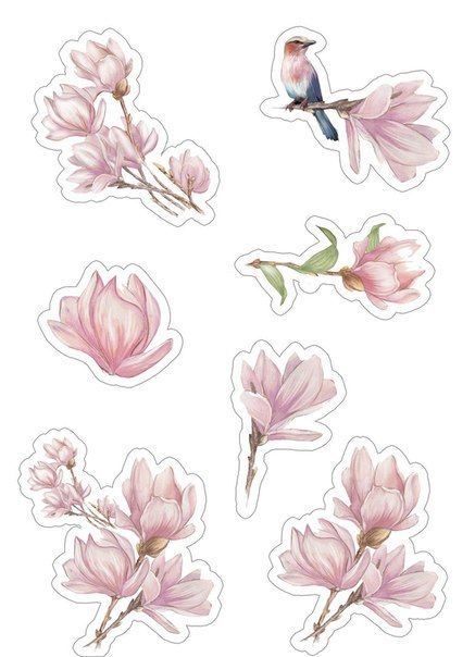 Pink Scrapbook, Paper Bag Scrapbook, Tumblr Stickers, Stickers Kawaii, Scrapbook Stickers Printable, Scrapbooking Stickers, Printable Scrapbook Paper, Bullet Journal Stickers, Floral Stickers