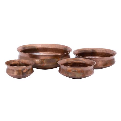 $115, Aspire Home Accents Copper Basin Planters - Set of 4 | from hayneedle.com Iron Planters, Rustic Planters, Copper Planters, Planter Table, Indoor Outdoor Planter, Metal Planters, Small Planter, Large Planters, Copper Metal