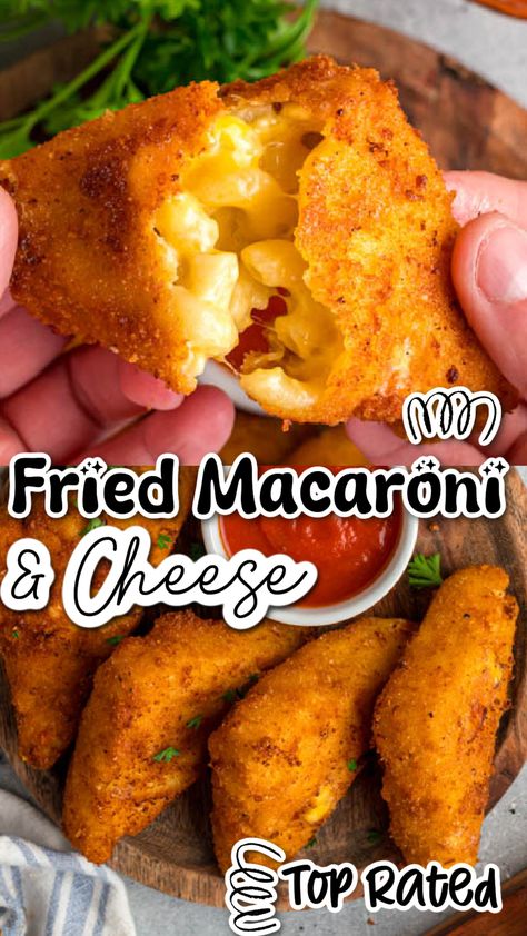 Mac And Cheese Tater Tots, Fried Mac And Cheese Bites Recipe, Fried Mac N Cheese Bites, Mac And Cheese Bites Air Fryer, Deep Fried Mac And Cheese Balls, Fried Macaroni And Cheese Balls, New Years Eve Menu Ideas, Fried Mac And Cheese Bites, Leftover Mac And Cheese