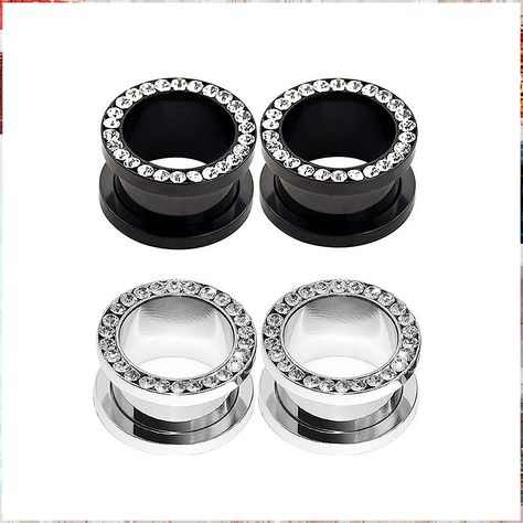 Longbeauty 2Pcs/4Pcs Black and Silver Stainless Steel with Zircon Ear Tunnels Expander Plugs Stretcher 8g-9/16 Industrial Piercing Barbells, Tapers And Plugs, Nose Piercing Hoop, Ear Tapers, Fake Diamond, Ear Tunnels, Nose Rings Hoop, Tunnels And Plugs, Conch Piercing