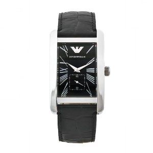 Rectangle Watch, Armani Watch, Emporio Armani Men, Armani Watches, Armani Black, Mens Watches Black, Watches Luxury, Mens Black Leather, Roman Numeral