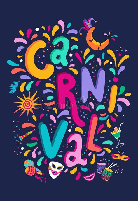 Carnival Illustration Design, Carnival Graphic Design, Festival Poster Ideas, Panama Carnival, Carnaval Design, Festival Lettering, Festival Typography, Carnival Logo, Carnival Illustration