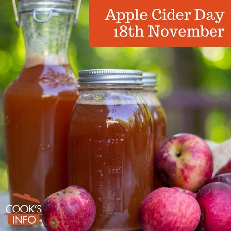 The 18th of November is Apple Cider Day. The tangy, sweet smell of fresh-pressed apple cider is one of the joys of the fall. #AppleCiderDay, #NationalAppleCiderDay Make Apple Cider Vinegar, Best Apple Cider, Apple Cider Recipe, Apple Maple, Cider Cocktails, Cider Recipe, Apple Cider Donuts, Baking Essentials, Sweet Smell