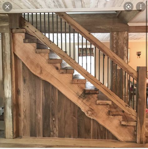 Cabin Stairs, Rustic Staircase, Stair Rails, Rustic Stairs, Parts Of Stairs, Canyon Ranch, Stairs Ideas, Basement Stairs, Stair Parts