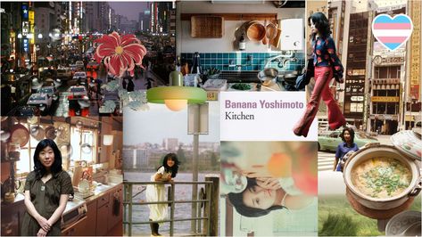 Kitchen Banana Yoshimoto, Banana Yoshimoto, Film Pictures, Collage, Reading