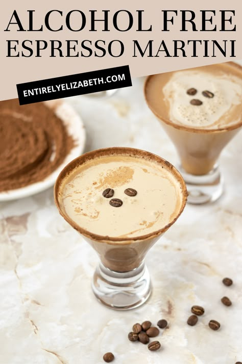 Non Alcoholic Signature Drinks, Non Alcoholic White Russian, Mocktails Non Alcoholic Espresso Martini, Espresso Martini Mocktails, Mocktails Non Alcoholic Sugar Free, Mocktail With Egg White, The Best Mocktails, Espresso Mocktail Recipe, Non Alcoholic Espresso Martini