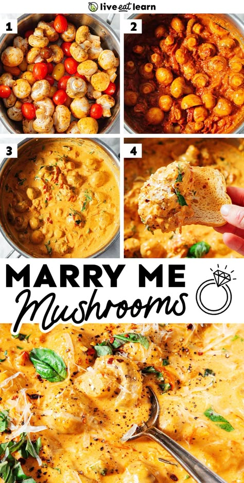 With meaty mushrooms and our famous Marry Me sauce, these Marry Me Mushrooms make the perfect quick and cozy dinner. The dish comes together in 25 minutes in one pan. Join thousands of readers who've made and loved our Marry Me recipes by adding this version to your must-make list! Romantic Dinner Recipes Vegetarian, Marry Me Mushrooms, Marry Me Vegetarian, Marry Me Sauce, Marry Me Dinner, Vegetarian Recipes With Mushrooms, Marry Me Food, Mushroom Main Dish Recipes, Mushroom Entree