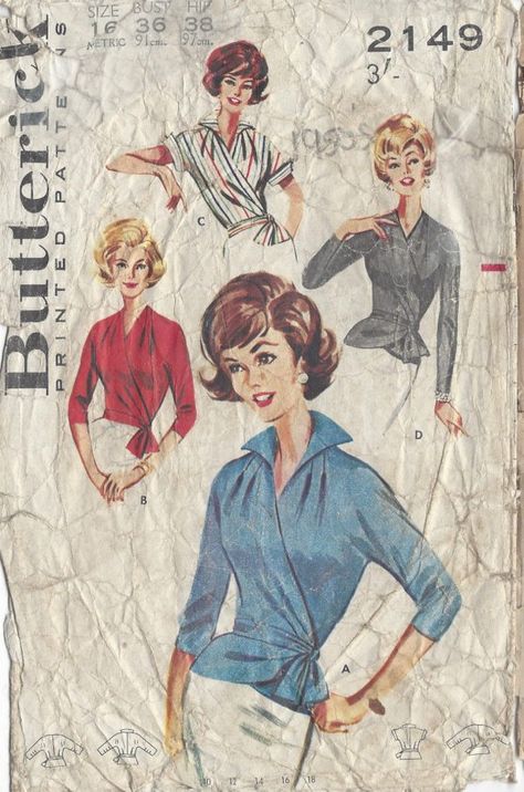 1950s-Vintage-Sewing-Pattern-B36-WRAP-AROUND-BLOUSE-R703-252364535370 1950s Patterns, 1950s Sewing Patterns, Vintage Vogue Sewing Patterns, Patron Vintage, Rockabilly Style, Scale Pattern, Vintage Dress Patterns, Vogue Sewing, Vogue Sewing Patterns