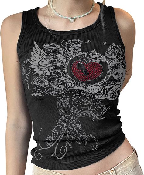 Gothic Coquette, Y2k Corset, Heart Rhinestone, Black Crop Top Tank, Vintage Tank Top, Grunge Fairy, Neue Outfits, Corset Crop Top, Cropped Tops