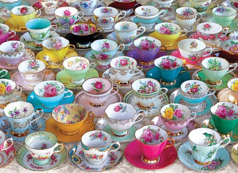 Colorful Tea Cups, Tea Cup Party, English Tea Cups, Tea Cup Collection, British Tea, Tea Cups And Saucers, Wedding Tea, Tea Party Garden, Mad Hatter Tea