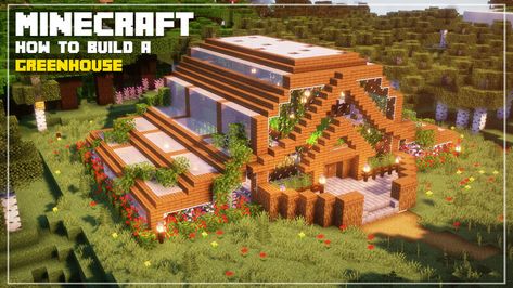 Minecraft Greenhouse, Beautiful Greenhouse, Stone Bricks, Build A Greenhouse, Wood Stairs, Minecraft Buildings, Glass Blocks, Wood Planks, How To Build