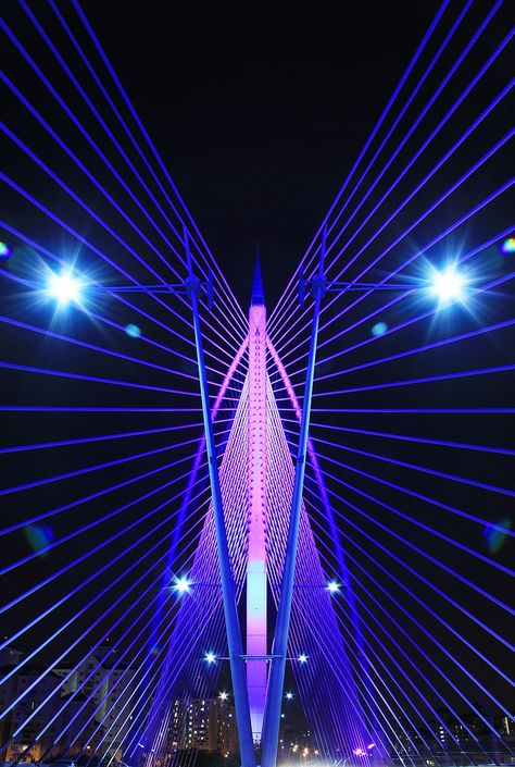 Seri Wawasan Bridge - Putrajaya, Malaysia Bridge Lighting, Putrajaya Malaysia, Lloyd Bridges, Bridge Over Troubled Water, Putrajaya, Bridge Design, Glass Facades, Facades, Side View