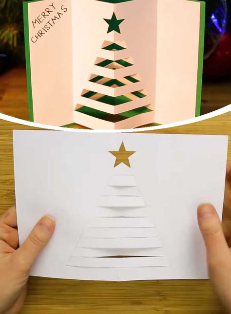 Easy DIY Christmas Card Ideas for Families - Party Wowzy Easy Pop Up Christmas Cards, X Mas Cards, Christmas Cards 3d, Pop Up Christmas Cards, Christmas Table Decorations Diy, Dollar Store Christmas Decorations, 3d Christmas Cards, Diy Christmas Table, Christmas Tree Card