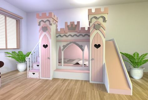 Princess Bunk Beds, Princess Castle Bed, Construction Bedding, Bed Woodworking Plans, Girls Bunk Beds, Castle Bed, Bunk Bed Plans, Castle Bedroom, Girls Bedroom Furniture