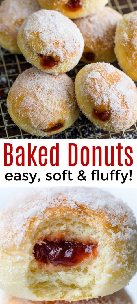 Donuts Filled, Baked Donut Recipe, Baked Donuts Easy, Donut Filling, Baked Donut, Homemade Donuts Recipe, Jelly Desserts, Baking Breakfast, Baked Donut Recipes