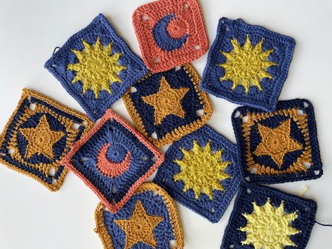 Hi everyone! I'm excited to publish a 3-pack of sun, moon and star granny square crochet patterns. ☀️ This PDF pattern offers a comprehensive guide to creating cute moon, star and sun shaped granny squares, perfect for adding extra fun to your crochet projects to make creations with combined patterns. Furthermore, if you are new to crocheting, I have made sure these patterns is suitable for beginners, outlining every step and stitch used. 🌟 In these pattern, you will gain expertise in the following crochet techniques: - Crafting beautiful star, moon and sun granny squares - Mastering multiple stitches: magic ring, chains, single crochet, double crochet, half-double crochet, treble crochet, slip stitch and slip knot ☀️ Besides that, I have also included a guide on how to make sun, moon and Celestial Granny Square, Star Crochet Granny Square, Crochet Star Square, Star Granny Square Crochet, Fun Granny Squares, Moon Crochet Pattern, Moon Granny Square, Sun Granny Square, Star Granny Square