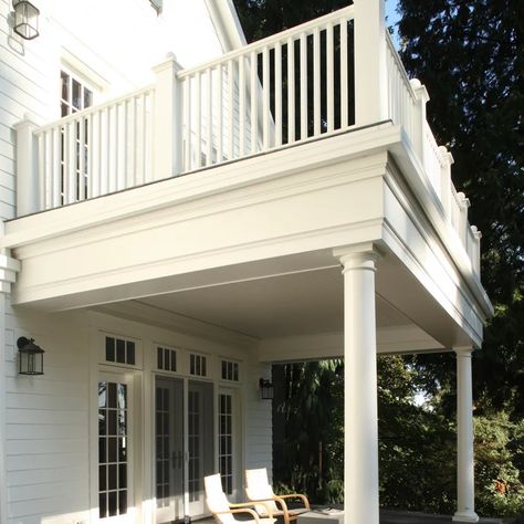 Upper Balcony Over Porch | Houzz Second Floor Deck, Veranda Design, Porch Kits, Traditional Porch, Screened Porch Designs, Back Porches, Building A Porch, Porte Cochere, Porch And Balcony