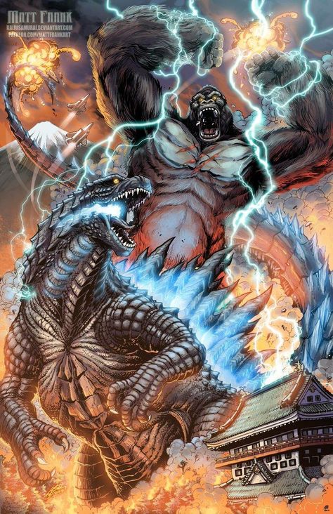 King Kong vs. Godzilla | Godzilla | Know Your Meme Showa Godzilla, Godzilla Vs King Ghidorah, Godzilla Tattoo, Giant Monster Movies, Godzilla Art, Godzilla Monsters, King Kong Art, Kong Godzilla, King Kong Vs Godzilla