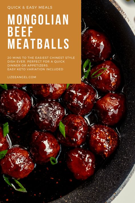 Mongolian Beef Meatballs - Lizee Angel Mongolian Beef Meatballs, Home Chinese Food, Mongolian Meatballs, Chinese Food Takeout, Pin Png, Meatball Dinner, Hey Ya, Mongolian Beef, Beef Meatballs