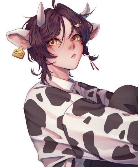 Half Human Half Animal Oc, Cute Bison Drawing, Half Cow Half Human, Bull Hybrid Oc, Cow Human Hybrid Oc, Cow Hybrid Oc Male, Cow Oc Male, Bunny Hybrid Oc Male, Cow Hybrid Oc