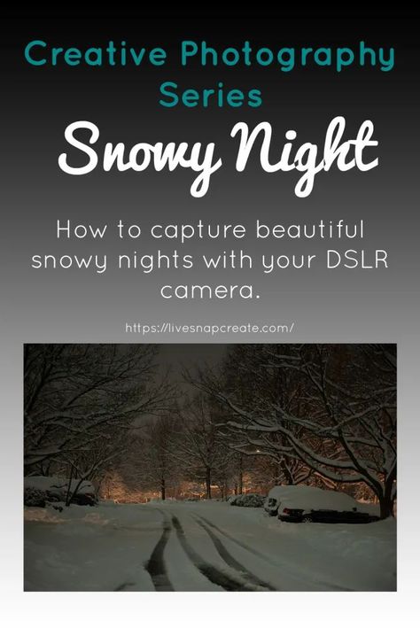 Creative Series: Snowy Night - Learn how to shoot snowy night time scenes with your DSLR camera.  #livesnapcreate #DSLRphotography #beginnerphotography Creative Winter Photography, Winter Scenes Photography, Seasonal Photography, Camera Tutorial, Shutter Speed Photography, Beginner Photography, Explore Photography, Dslr Photography Tips, Snowy Night