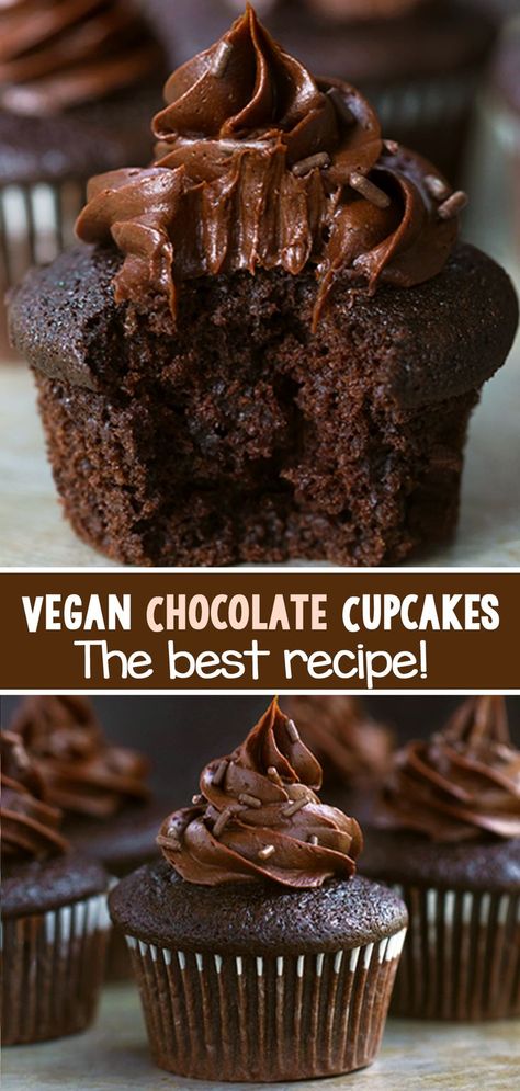 These easy vegan chocolate cupcakes are egg free, dairy free, and great for a birthday party or vegan dessert #cupcakes #vegan #chocolate #vegancupcakes #dessert #vegandessert Vegan Chocolate Cupcake Recipe, Chocolate Cupcake Recipe, Vegan Chocolate Cupcakes, Easy Cupcake Recipes, Vegan Party, Plant Based Desserts, Party Food Dessert, Brownie Cupcakes, Vegan Cupcakes