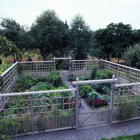 Deer-proof vegetable garden:  A graceful, tall fence keeps deer out of this edible garden in the country Fenced Vegetable Garden, Deer Fence, Plants Growing, Garden Area, Garden Types, Veg Garden, Homestead Survival, The Secret Garden, Vegetable Garden Design