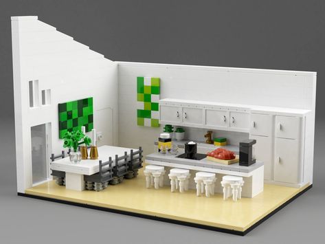 Family house interior | by aukbricks Lego Interior Ideas, Lego Family House, Lego House Furniture, Lego House Interior, Lego Apartment Building, Lego Kitchen, Table Lego, Lego Interior Design, Lego Table Ikea