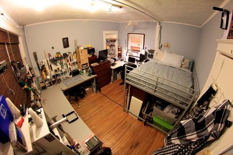 Picture of Bedroom/ Workshop Bedroom Workshop, Bedroom Workspace, Boston Apartment, Electronics Workshop, Workshop Design, Garden Tool Storage, Home Workshop, Extra Rooms, Room Setup