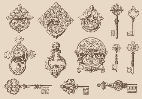 Antique Tattoo, Gothic Arch, Doodle Tattoo, Tattoo Portfolio, Antique Keys, Tattoo Project, Time Tattoos, Tattoo Flash Art, Scrapbook Printables