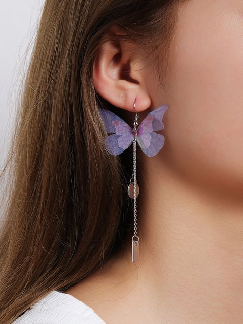 Butterfly Geometric Drop Earrings | SHEIN USA Pretty Jewelry Necklaces, Fancy Jewellery Designs, Luxury Earrings, Purple Earrings, Jewelry Fashion Trends, Classy Jewelry, Heart Drop Earrings, Fancy Jewellery, Rhinestone Heart