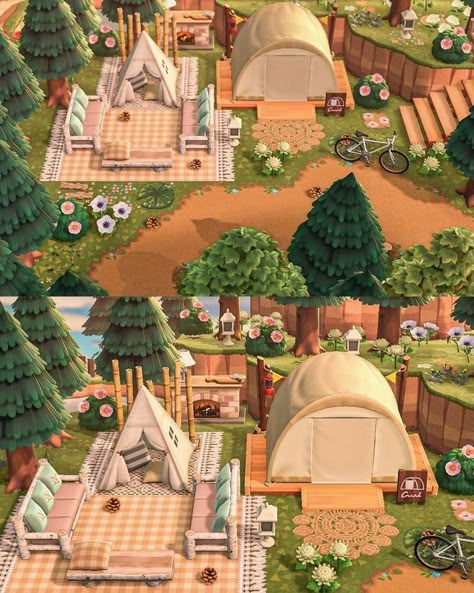 Animal Crossing Island Layout Ideas, Campsite Decorating, Cottagecore Animal Crossing, Animals Crossing, Animal Crossing Funny, Camp Site, Acnh Design, Animal Crossing Wild World, Camping Places