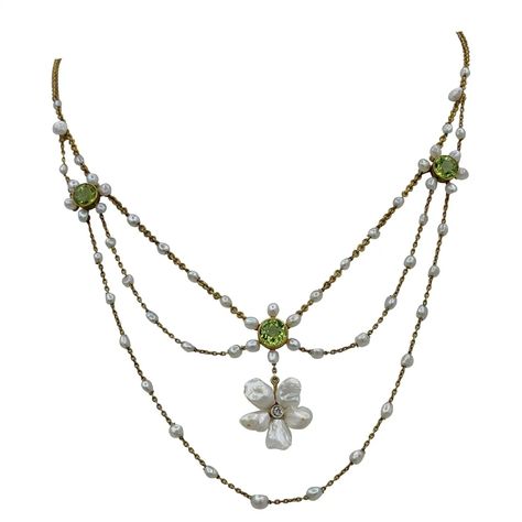 Edwardian Peridot Old Mine Diamond Pearl Festoon Swag Necklace Antique Gold For Sale at 1stDibs | vintage peridot necklace Antique Silver Jewelry Necklace, Festoon Necklace, Art Nouveau Necklaces, Antique Silver Jewelry, Historical Jewellery, Gold For Sale, Peridot Necklace, Necklace Antique, Silver Jewelry Necklace