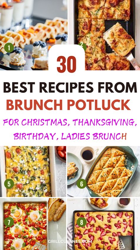 Brunch Food Ideas - The Best Recipes From Our Brunch Potluck. Need brunch food ideas for a crowd at work or for a brunch party? These make ahead breakfast casseroles, cold brunch finger foods and appetizer bites were the BEST brunch recipes we ever tried! Brunch For Group, Birthday Brunch Dessert Ideas, Easy Breakfast Brunch Recipes, Savory Brunch Finger Foods, Meat Brunch Ideas Appetizer Recipes Brunch, Brunch Ideas Thanksgiving, Small Brunch Menu Ideas, Meat Brunch Ideas, Breakfast Brunch Party Ideas, Brunch Dishes For A Crowd, Food In A Cup Ideas, Easy Brunch Menu Ideas Simple, Winter Brunch Menu Ideas