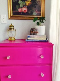 Diy Pink Dresser Makeover, Hot Pink Painted Furniture, Hot Pink Furniture Bedroom, Best Hot Pink Paint Color, Hot Pink Paint Colors, Hot Pink Wall Paint, Hot Pink Dresser, Hot Pink Bed, Pink Dresser Makeover